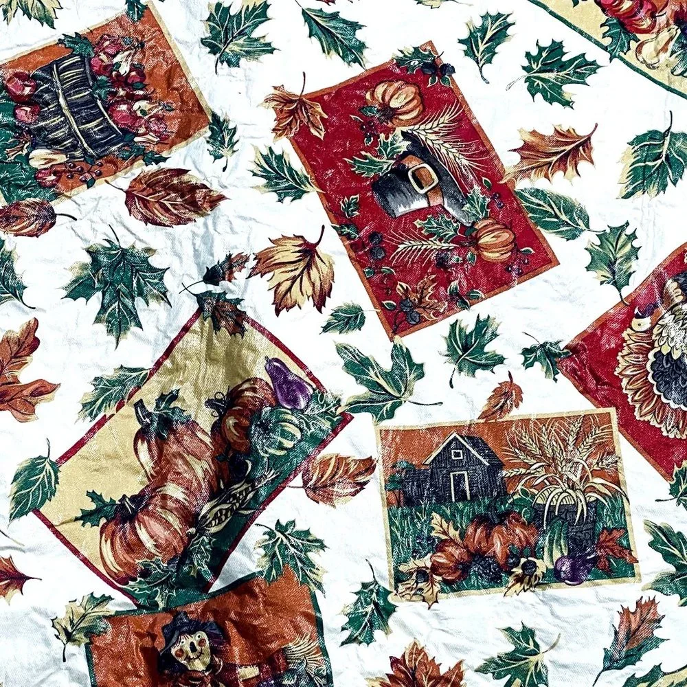 Vintage Vinyl Oblong Table Cover Tablecloth Fall Thanksgiving Turkey Scarecrow